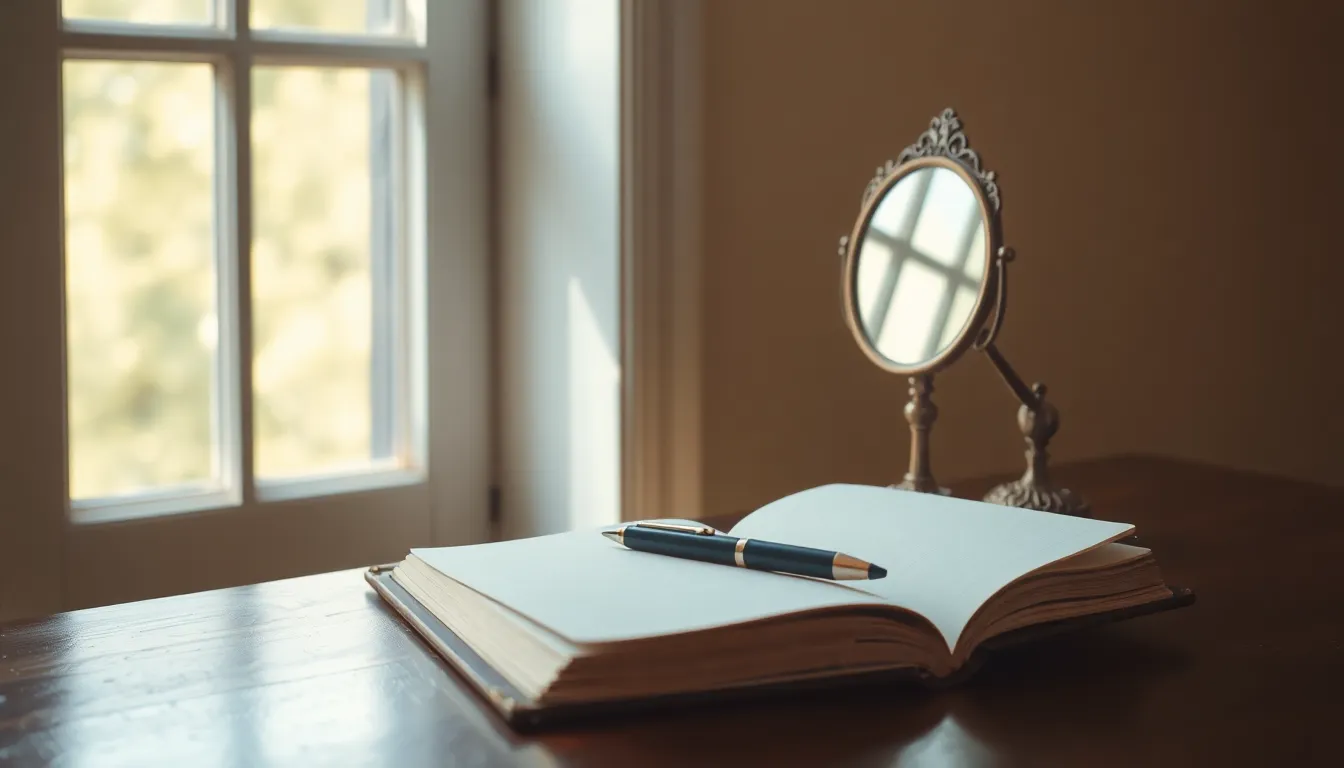 거울 앞에서 자신을 바라보는 사람