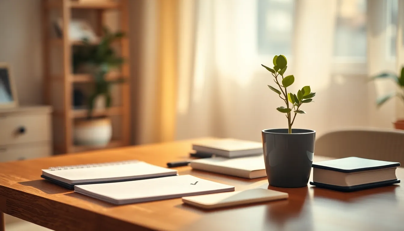 자기계발을 위한 준비된 책상과 운동복