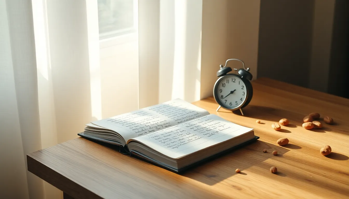 침대 옆 탁상시계와 커피 한 잔