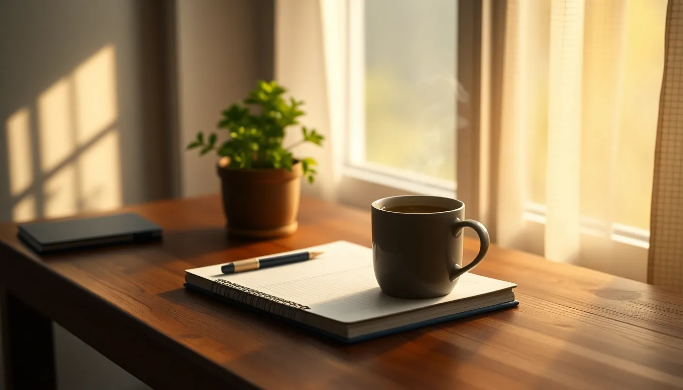 감사일기를 쓰고 있는 손과 커피, 노트북 이미지