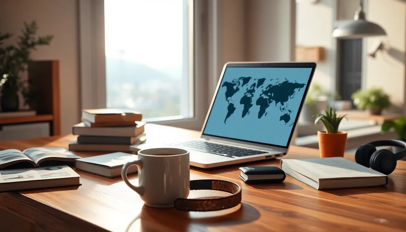 디지털 노마드 준비를 위한 노트북과 커피